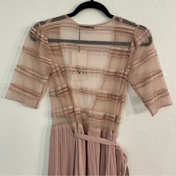 Zara Knit & Lace Wrap Dress Long Blush Pink Semi-Sheer V-Neck Size Small - Picture 7 of 16